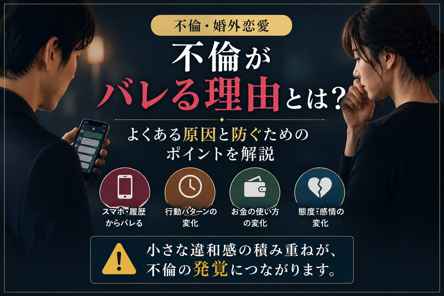 不倫がバレる理由とは？よくある原因と防ぐためのポイントを解説