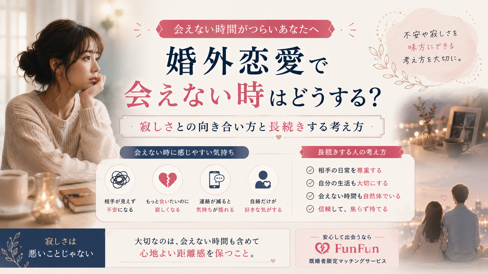 婚外恋愛で会えない時はどうする？寂しさとの向き合い方と長続きする考え方