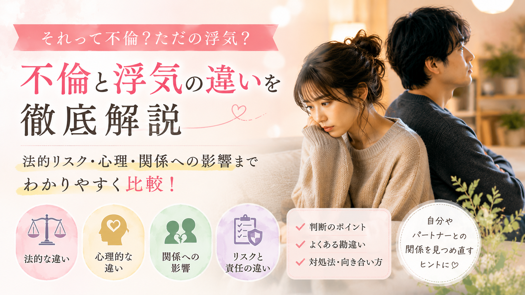 婚外恋愛と不倫の違いとは？法律・倫理・感情の3つの観点から徹底解説
