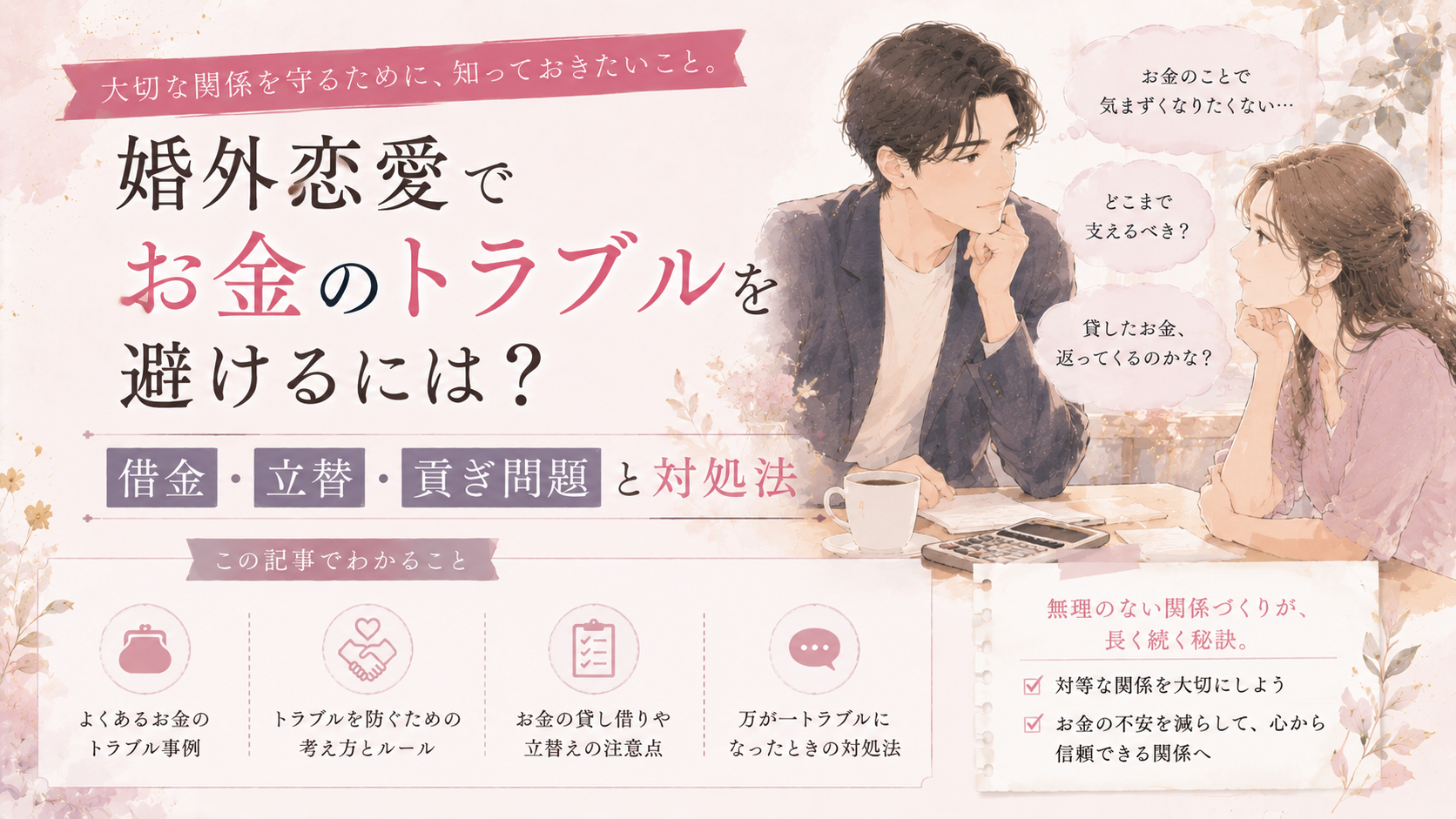 婚外恋愛でお金のトラブルを避けるには?借金・立替・貢ぎ問題と対処法