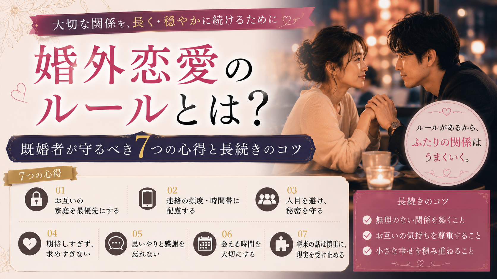 婚外恋愛のルールとは?既婚者が守るべき7つの心得と長続きのコツ