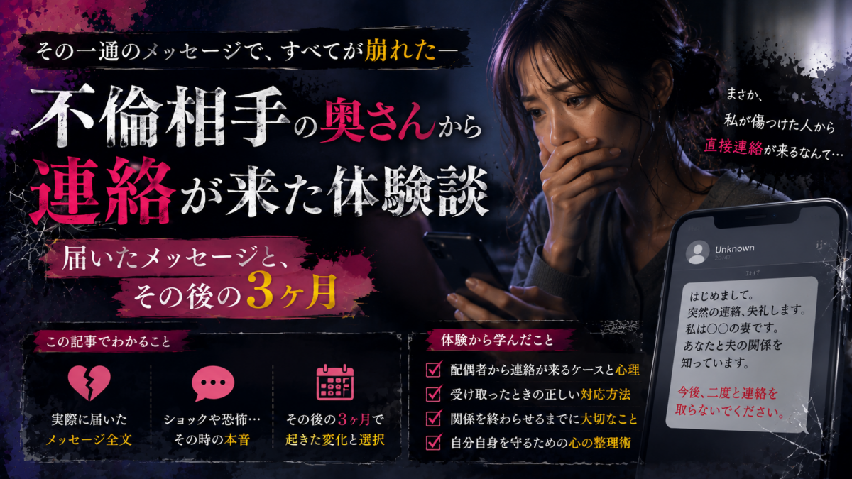 不倫相手の奥さんから連絡が来た体験談｜届いたメッセージと、その後の3ヶ月