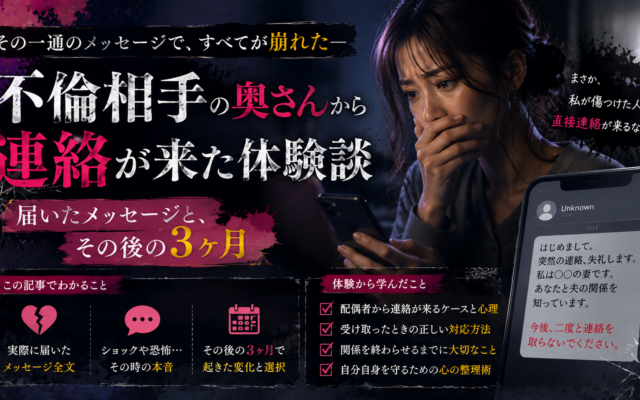 不倫相手の奥さんから連絡が来た体験談｜届いたメッセージと、その後の3ヶ月