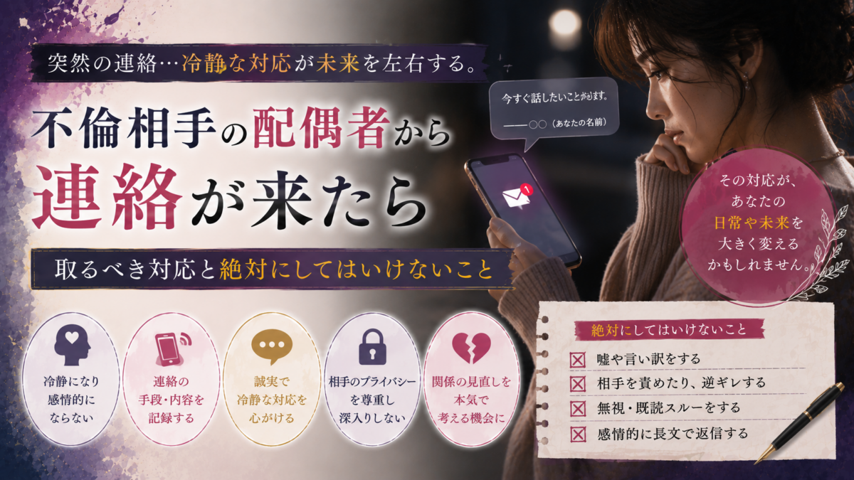 不倫相手の配偶者から連絡が来たら｜取るべき対応と絶対にしてはいけないこと