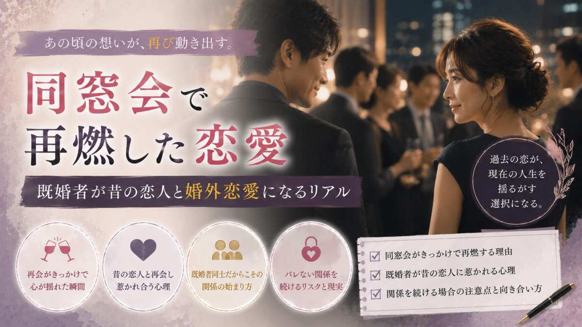 同窓会で再燃した恋愛｜既婚者が昔の恋人と婚外恋愛になるリアル