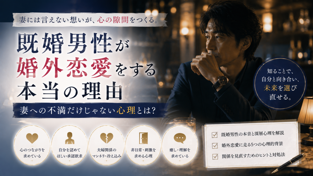 既婚男性が婚外恋愛をする本当の理由｜妻への不満だけじゃない心理