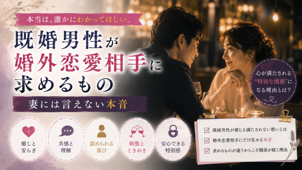 既婚男性が婚外恋愛相手に求めるもの｜妻には言えない本音