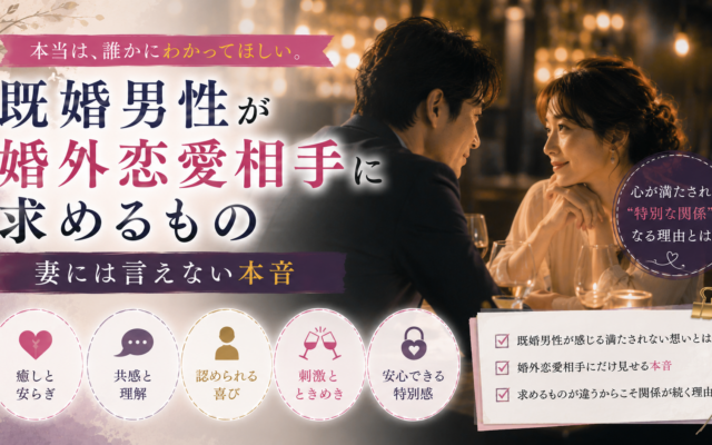 既婚男性が婚外恋愛相手に求めるもの｜妻には言えない本音