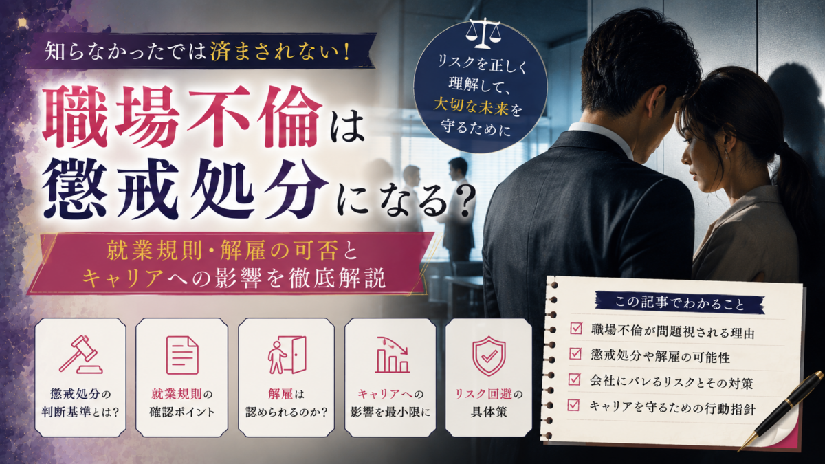 職場不倫は懲戒処分になる？就業規則・解雇の可否とキャリアへの影響を解説