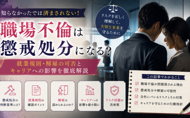 職場不倫は懲戒処分になる？就業規則・解雇の可否とキャリアへの影響を解説